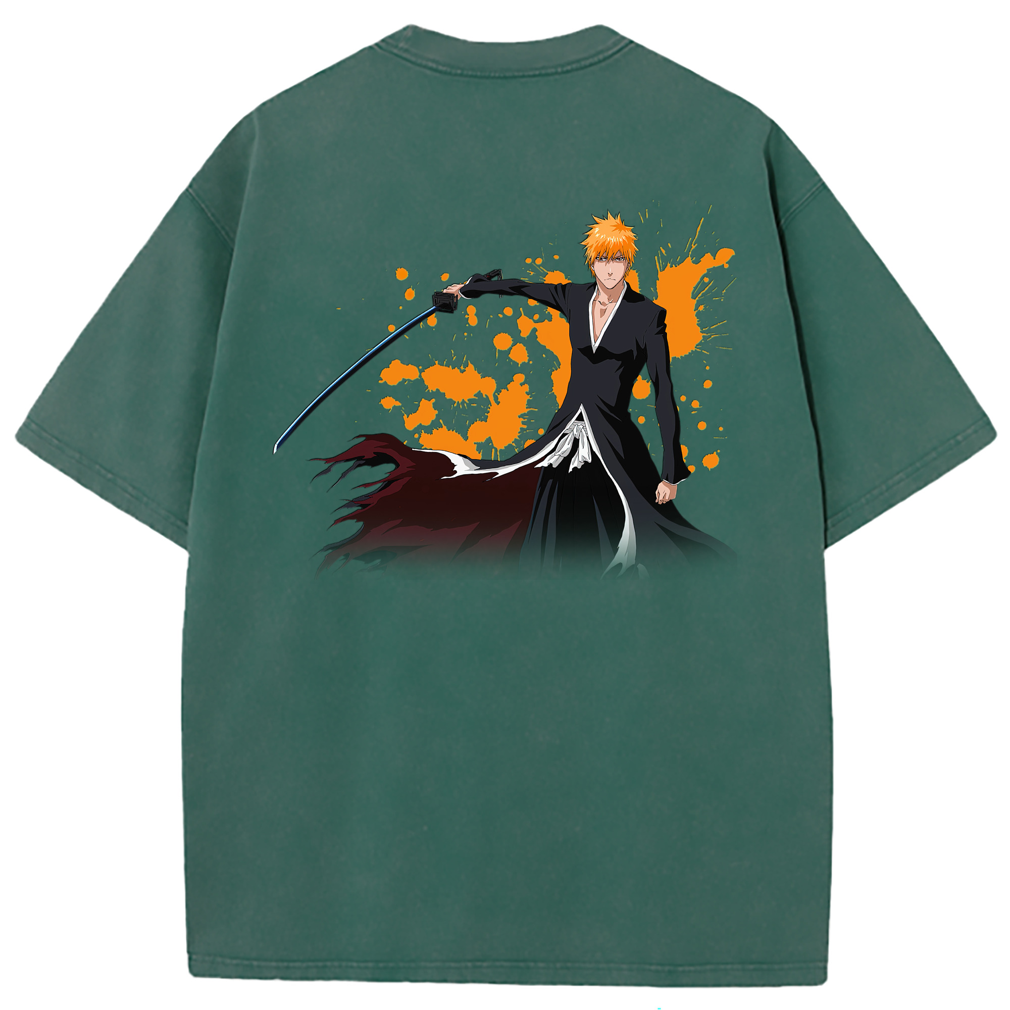 （画像用） ブリーチ 黒崎一護（くろさき いちご）BLEACH Kurosaki Ichigo 綿100% ヴィンテージ風 半袖Tシャツ（背面プリント）